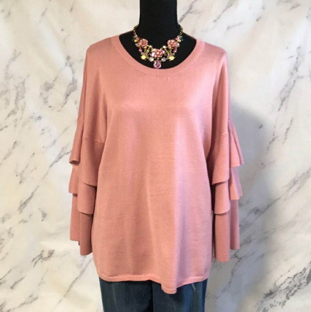 Blush Rose Ruffle Sleeve Sweater